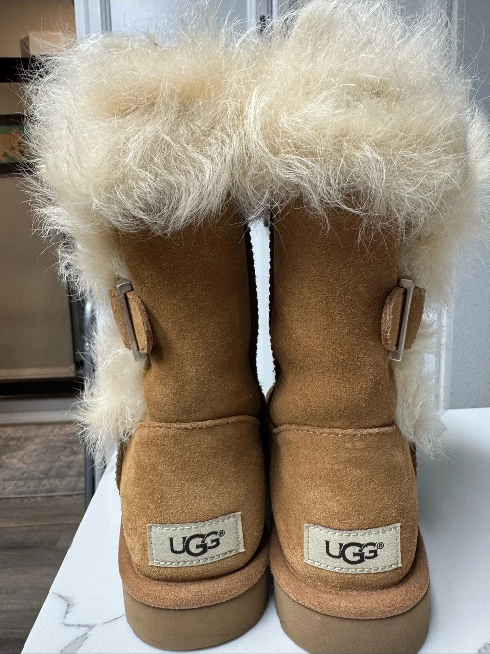 UGG Cozy Shearling-Trim Suede Winter Boots - Tan